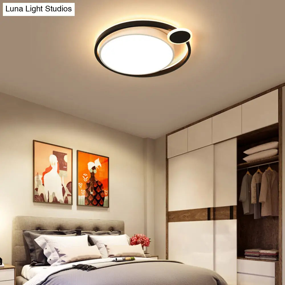 Nordic Metal Led Flush Mount Ceiling Lamp For Bedroom - 15/18/21.5 Black/White & Warm/White