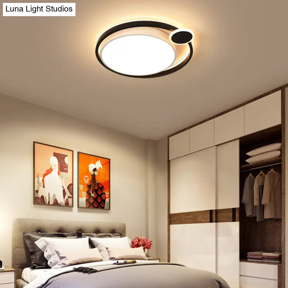 Nordic Metal Led Flush Mount Ceiling Lamp For Bedroom - 15’/18’/21.5’ Black/White & Warm/White