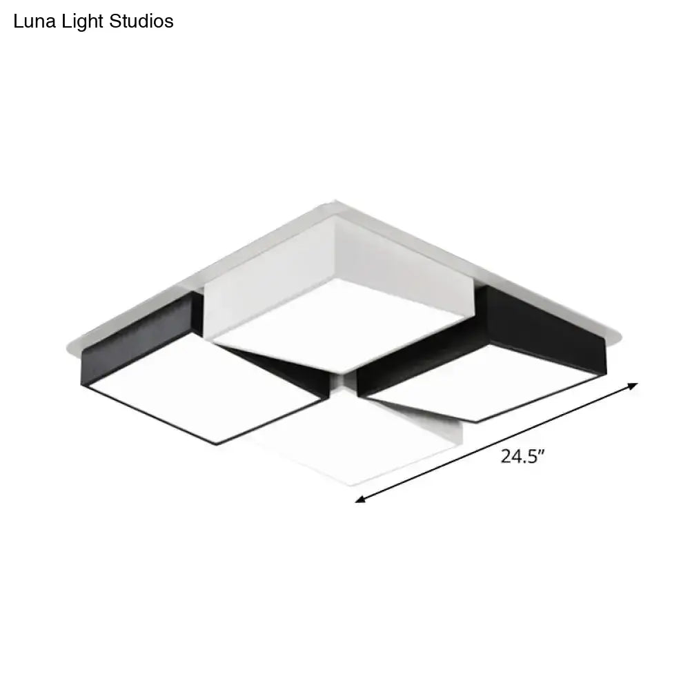 Nordic Metal Led Flushmount Ceiling Light With 4/6 Lights In Black And White Checkered Design