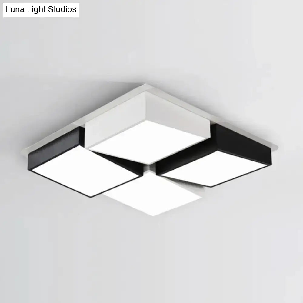 Nordic Metal Led Flushmount Ceiling Light With 4/6 Lights In Black And White Checkered Design