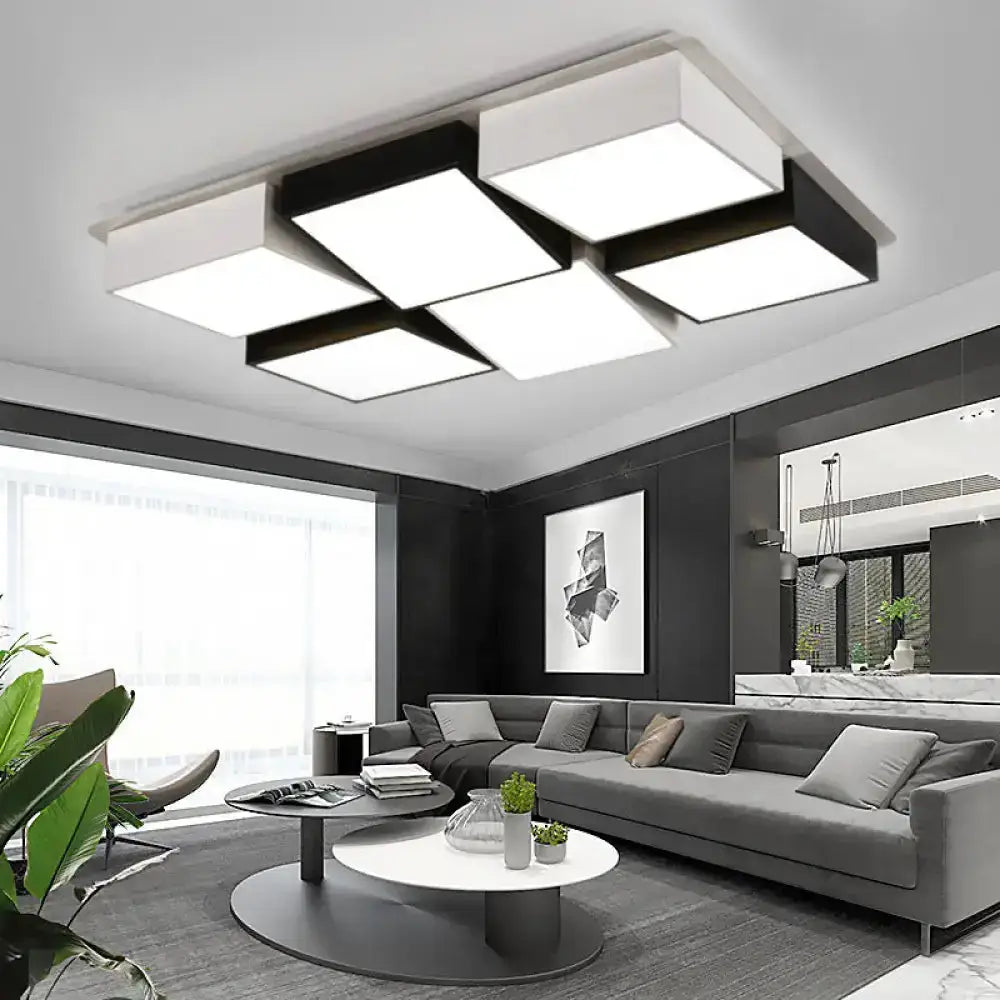 Nordic Metal Led Flushmount Ceiling Light With 4/6 Lights In Black And White Checkered Design 6 /