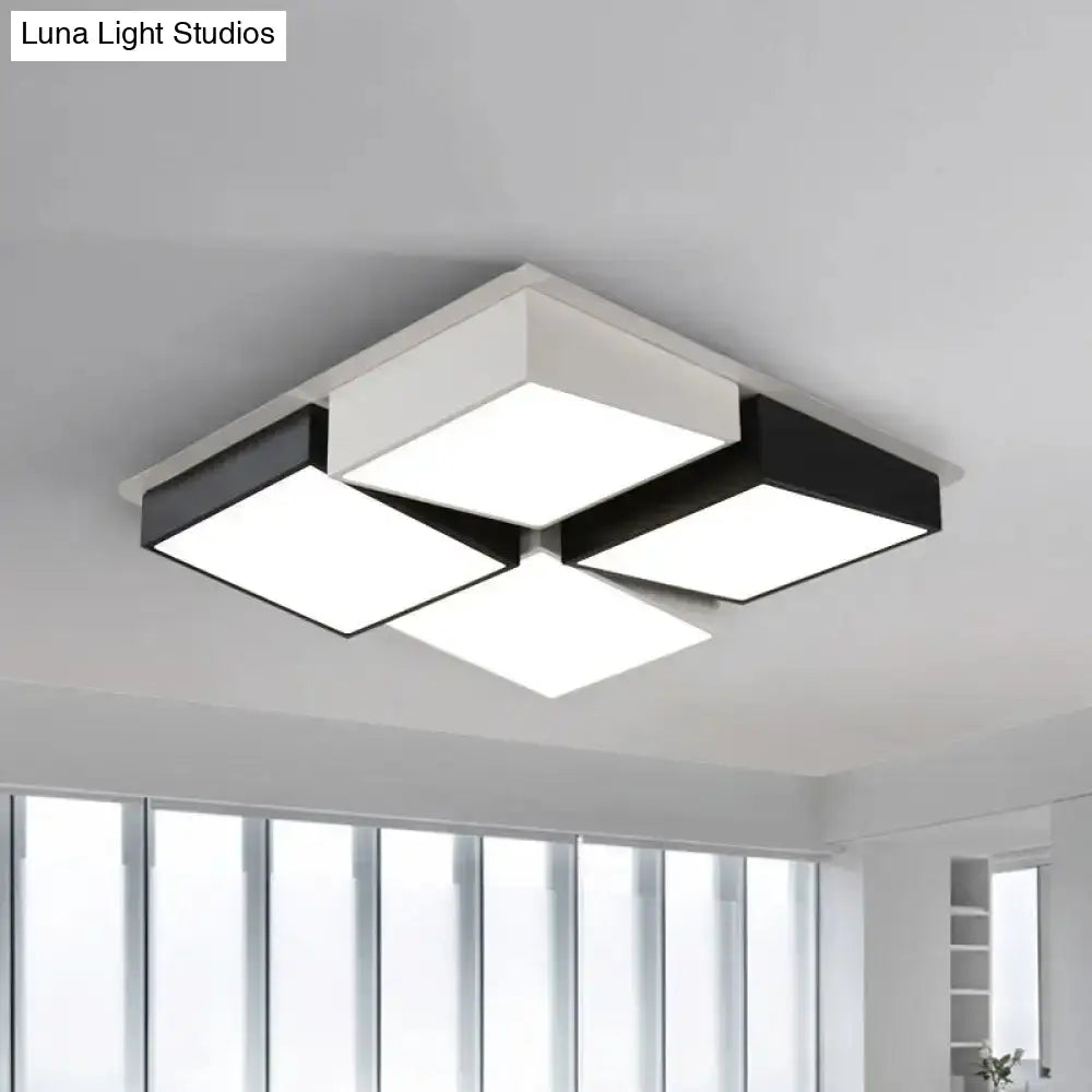 Nordic Metal Led Flushmount Ceiling Light With 4/6 Lights In Black And White Checkered Design