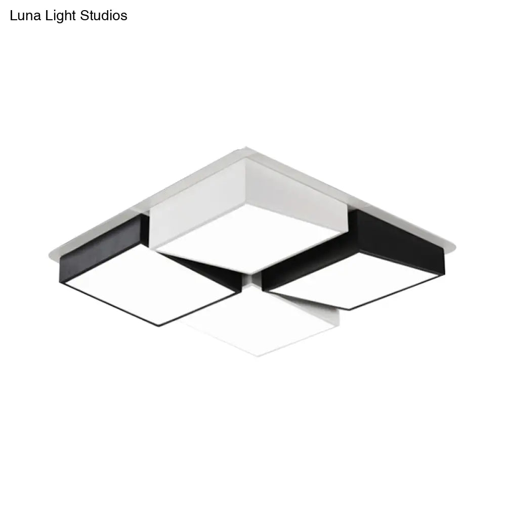 Nordic Metal Led Flushmount Ceiling Light With 4/6 Lights In Black And White Checkered Design