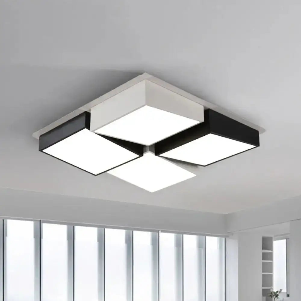 Nordic Metal Led Flushmount Ceiling Light With 4/6 Lights In Black And White Checkered Design 4 /