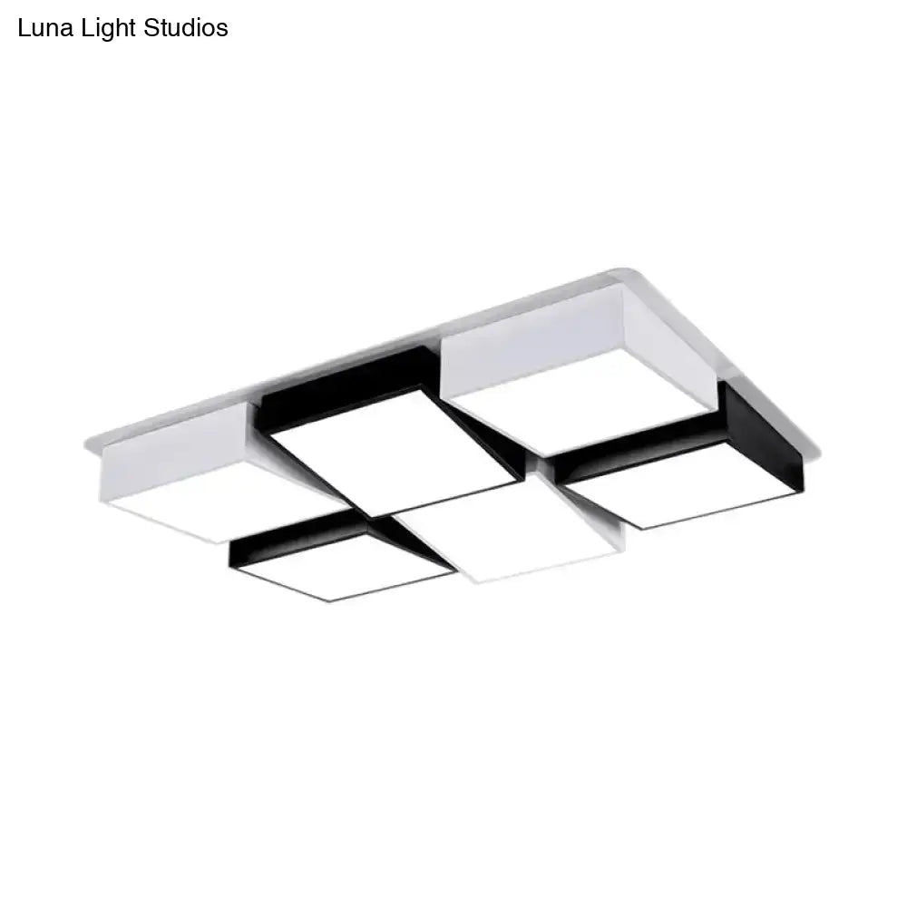 Nordic Metal Led Flushmount Ceiling Light With 4/6 Lights In Black And White Checkered Design