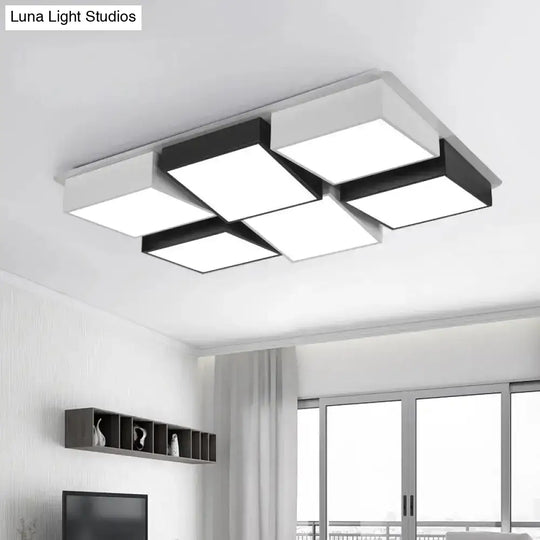 Nordic Metal Led Flushmount Ceiling Light With 4/6 Lights In Black And White Checkered Design