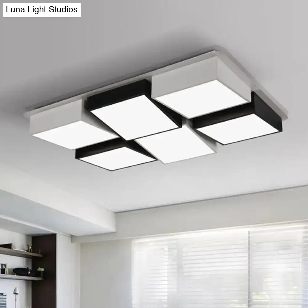 Nordic Metal Led Flushmount Ceiling Light With 4/6 Lights In Black And White Checkered Design