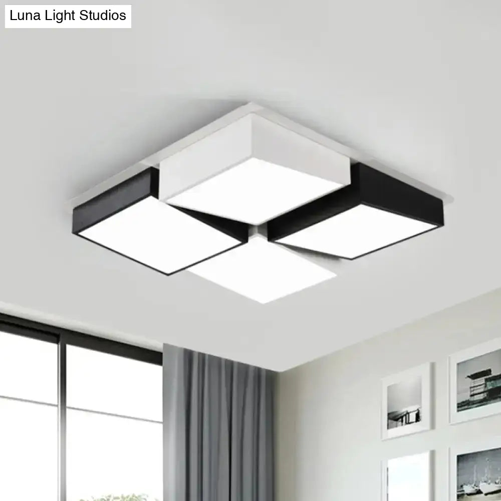 Nordic Metal Led Flushmount Ceiling Light With 4/6 Lights In Black And White Checkered Design