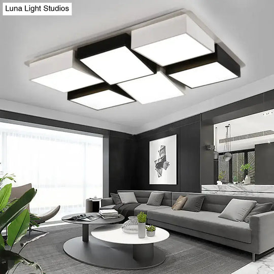 Nordic Metal Led Flushmount Ceiling Light With 4/6 Lights In Black And White Checkered Design