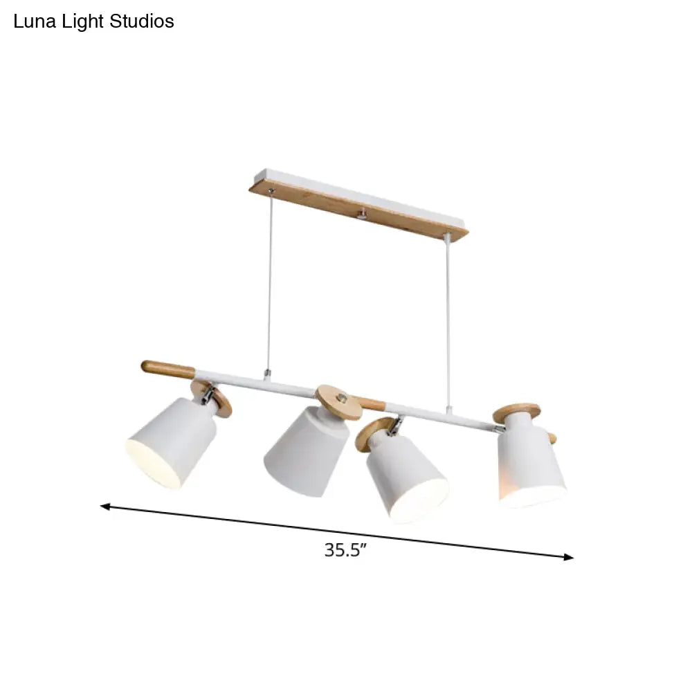 Nordic Metal Linear Chandelier - 4 Head Island Lighting In Green/Grey/White For Restaurants