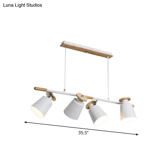 Nordic Metal Linear Chandelier - 4 Head Island Lighting In Green/Grey/White For Restaurants