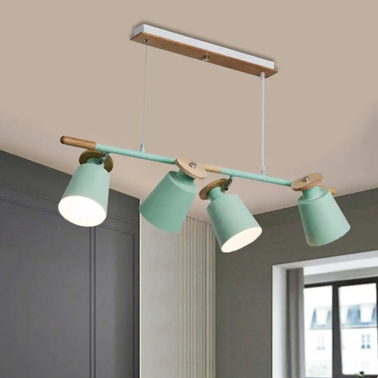 Nordic Metal Linear Chandelier - 4 Head Island Lighting In Green/Grey/White For Restaurants Green