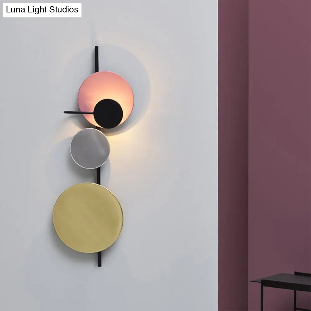 Nordic Metal Moon Wall Light - Moveable Flush Mount Sconce In Black/White/Pink With Led White/Yellow