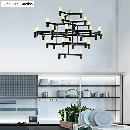 Modern Nordic Led Chandelier Lamp - Multi Layered Black/Silver/White Living Room Hanging Light Black