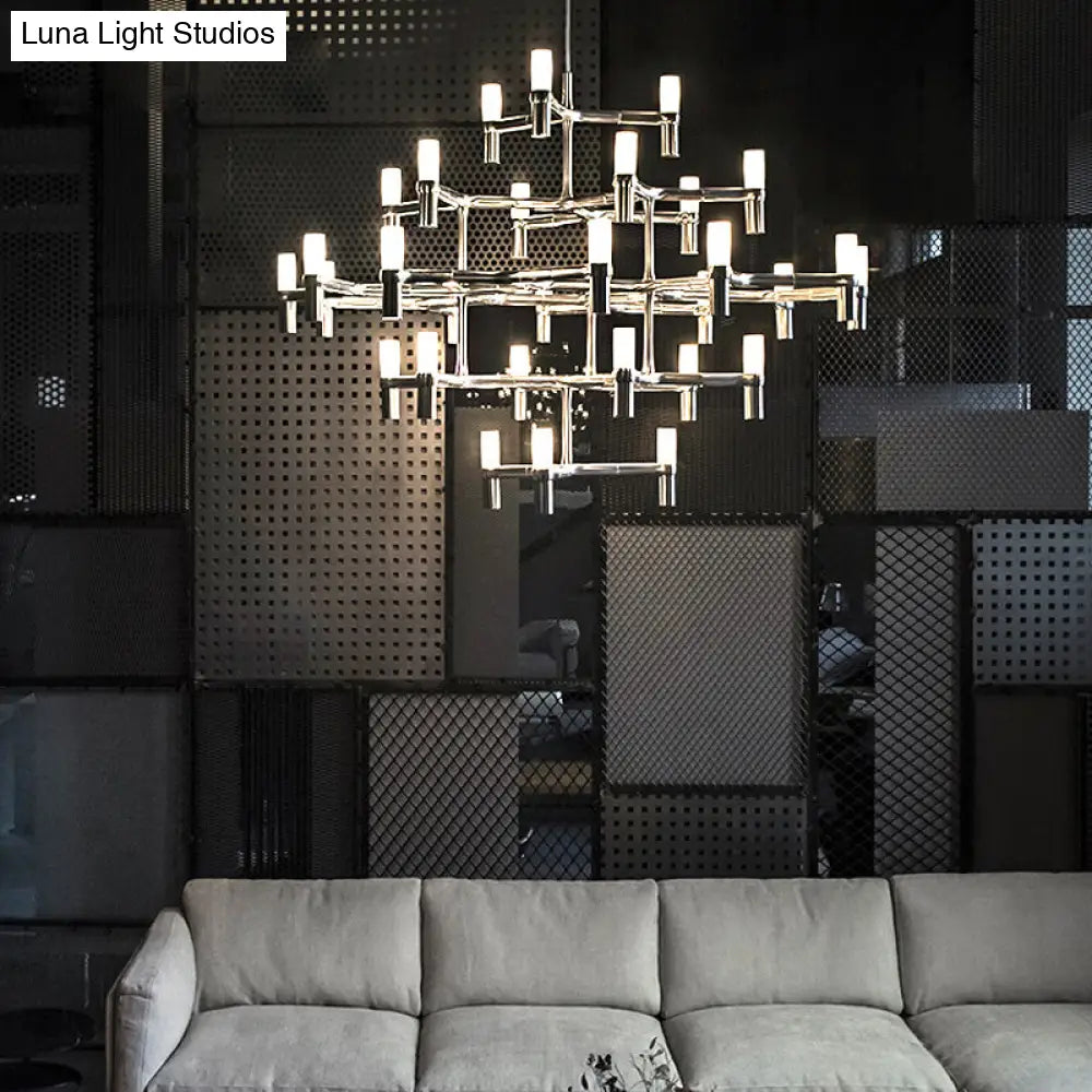 Modern Nordic Led Chandelier Lamp - Multi Layered Black/Silver/White Living Room Hanging Light White