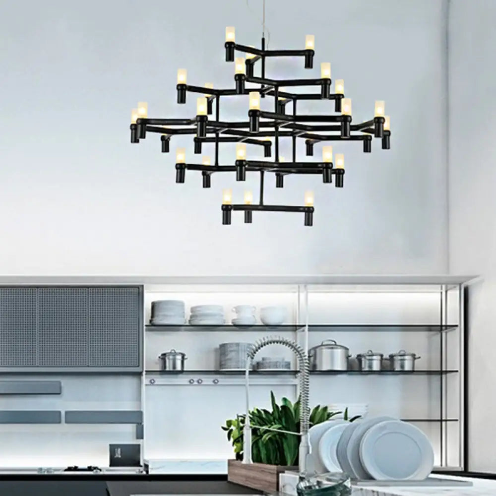 Nordic Metal Multi-Layer Chandelier Lamp - Elegant Led Hanging Light For Living Room Black