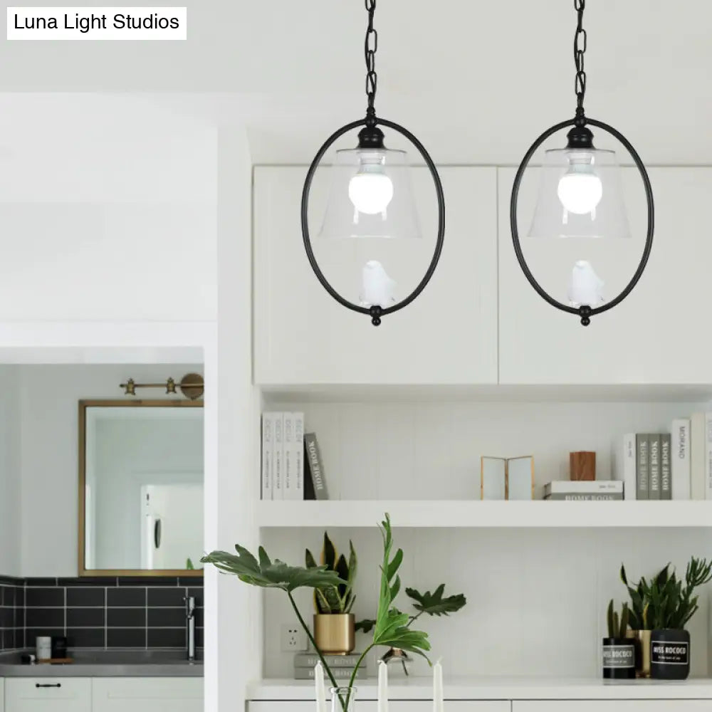 Nordic Metal 1-Head Oval Hanging Lamp Kit With Clear Glass Shade - White/Black Pendant Ceiling Light