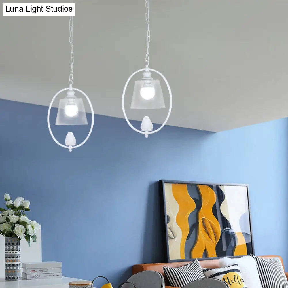 Nordic Metal 1-Head Oval Hanging Lamp Kit With Clear Glass Shade - White/Black Pendant Ceiling Light