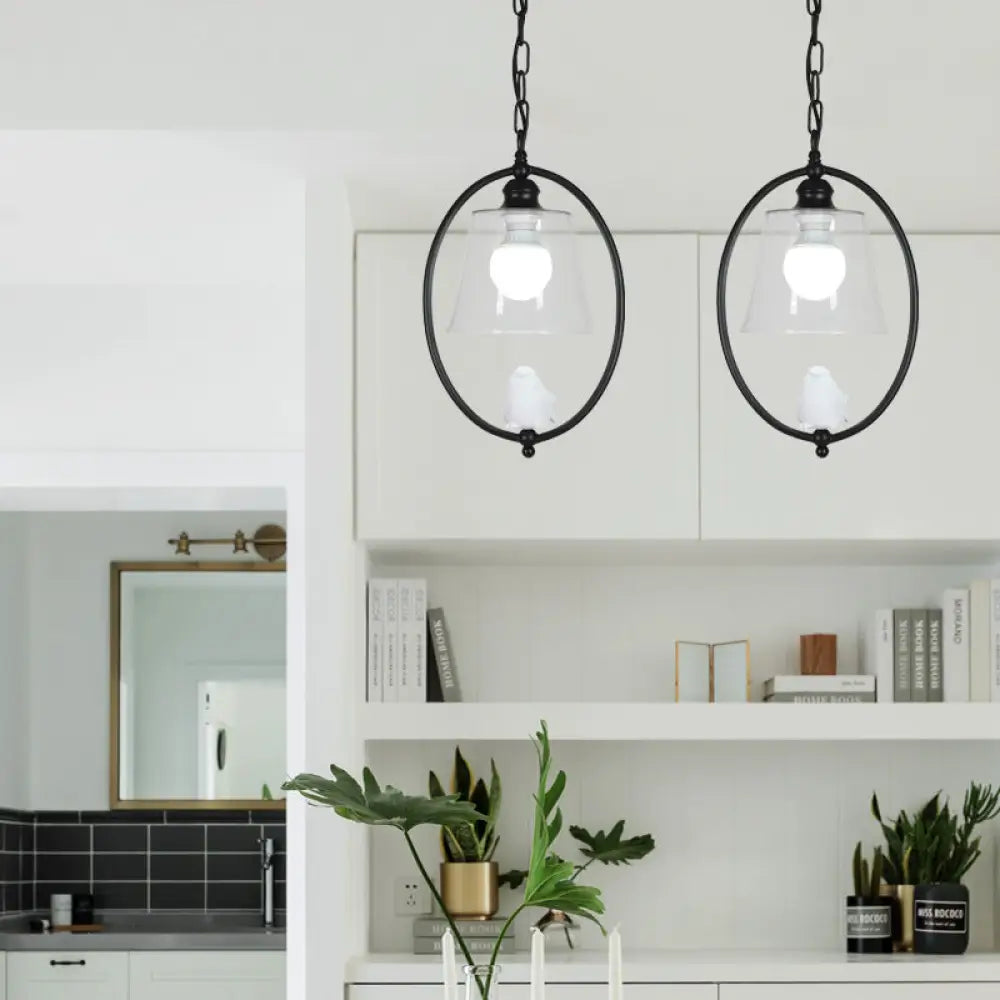 Nordic Metal Oval Pendant Lamp With Clear Glass Shade - Single Head White/Black Black