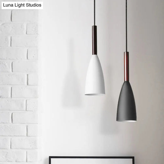 Nordic Metal Pendant Lamp - Elongated Dome Ceiling Suspension 1 Head Black/White/Grey For Dining