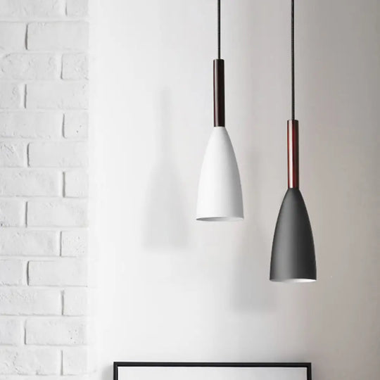 Nordic Metal Pendant Lamp - Elongated Dome Ceiling Suspension 1 Head Black/White/Grey For Dining