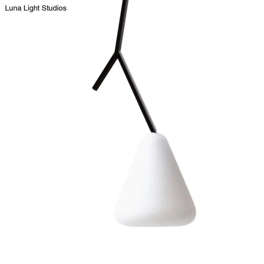 Nordic Black Branchlet Pendant: Down Lighting Fixture With Conical Glass Shade (1 Bulb) White