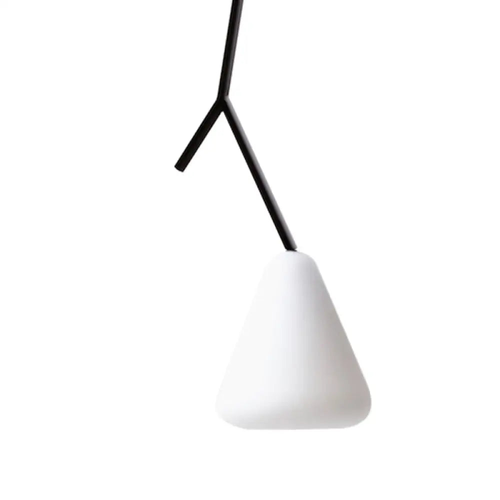 Nordic Metal Pendant Light With Down Lighting & Conical Blue/Black/White Glass Shade White