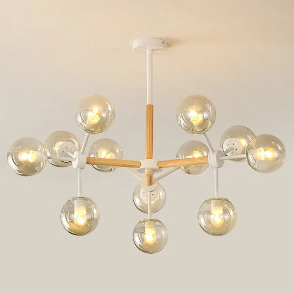 Nordic Metal Pendant Light With Glass Shade - Wood Molecule Chandelier 12 / Tan