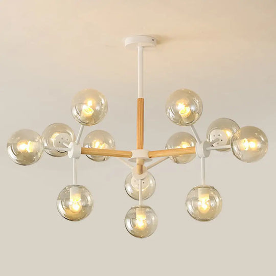 Nordic Metal Pendant Light With Glass Shade - Wood Molecule Chandelier 12 / Tan