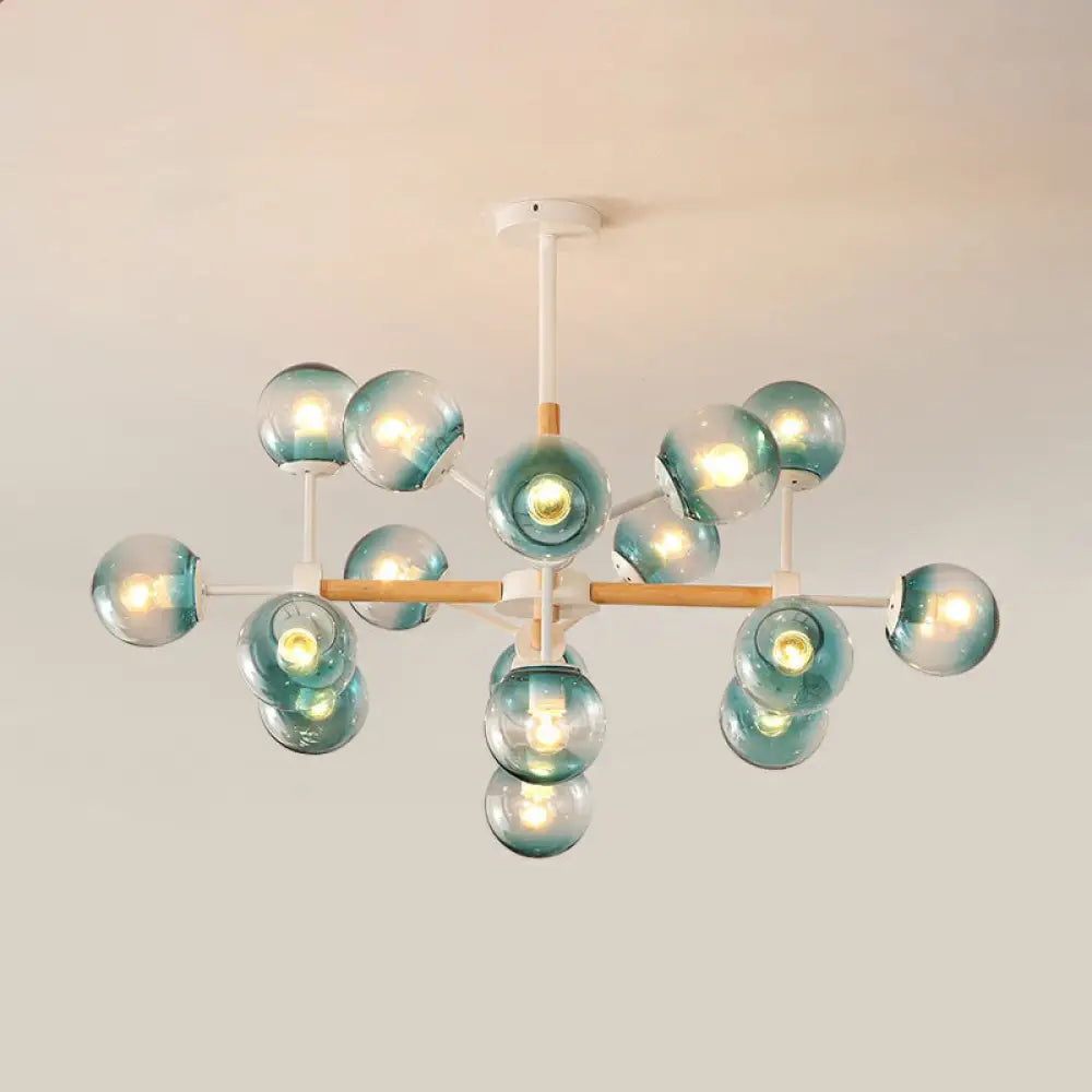 Nordic Metal Pendant Light With Glass Shade - Wood Molecule Chandelier 16 / Blue