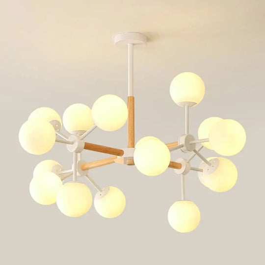 Nordic Metal Pendant Light With Glass Shade - Wood Molecule Chandelier 16 / White