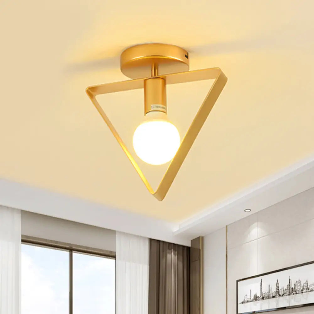 Nordic Metal Semi - Flush Mount Ceiling Light In Gold - Triangular/Square/Round Shade 1 - Light