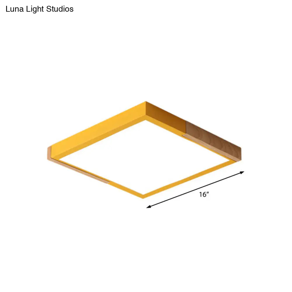 Nordic Metal Spliced Square Flush Mount Light - Led Ceiling Lighting In Green/White/Black - Wood