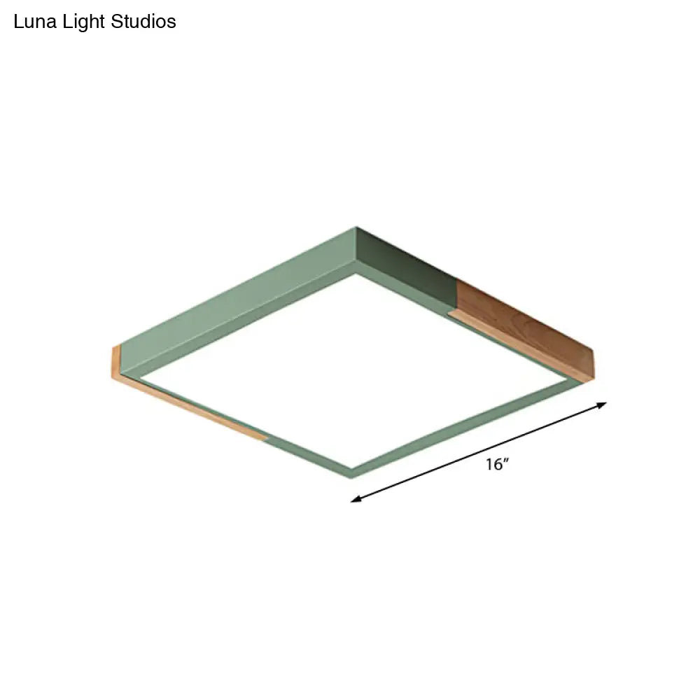 Nordic Metal Spliced Square Flush Mount Light - Led Ceiling Lighting In Green/White/Black - Wood