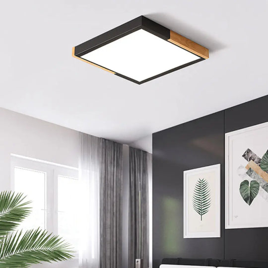 Nordic Metal Spliced Square Flush Mount Light - Led Ceiling Lighting In Green/White/Black - Wood