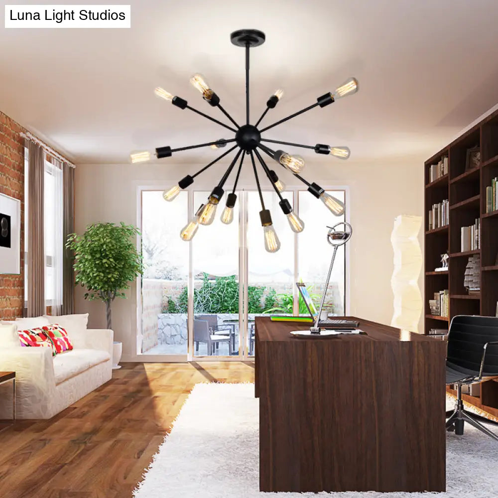 Nordic Metal Sputnik Chandelier Pendant Light - 16 Lights Black Hanging Lamp