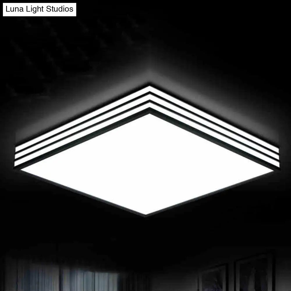 Nordic Metal Square Flush Mount Light Fixture - White And Black Led Ceiling In Warm/White/3 Color