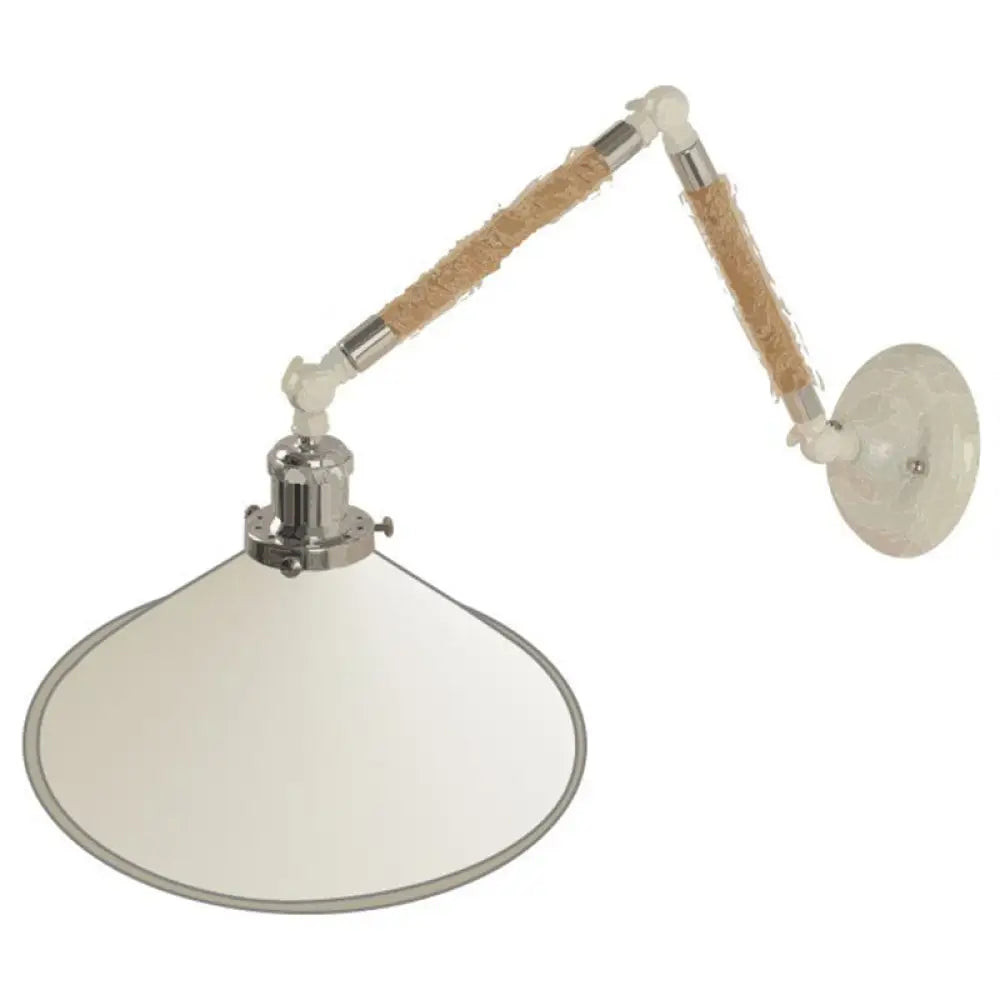 Nordic Metal Wall Sconce - White Conical Task Light With Swivelable Roped Arm / 10