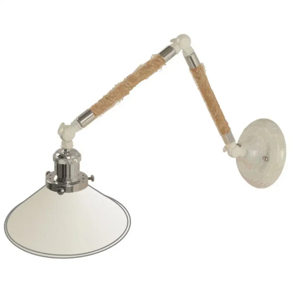 Nordic Metal Wall Sconce - White Conical Task Light With Swivelable Roped Arm / 8