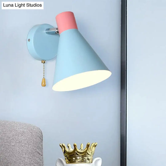 Nordic Metallic Cone Shade Sconce Light - 1 Blue Wall For Bedroom (6W)