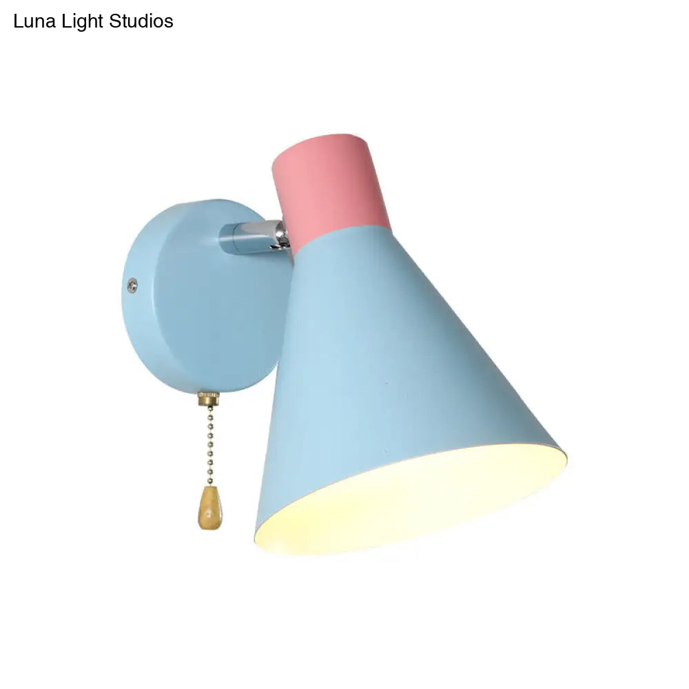 Nordic Metallic Cone Shade Sconce Light - 1 Blue Wall For Bedroom (6W)