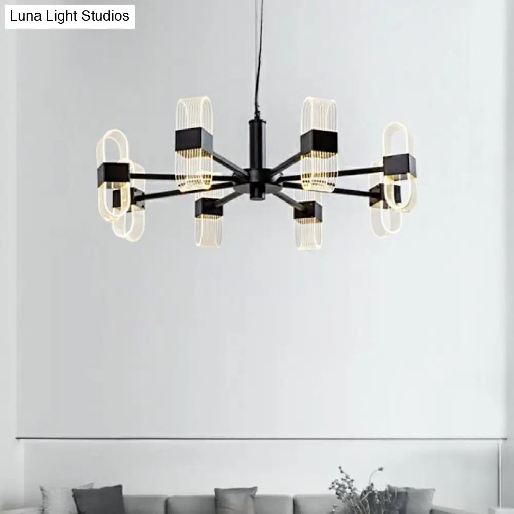 Nordic Metallic Hanging Lamp Kit - Oblong 6/8 Head Black Chandelier For Living Room Lighting