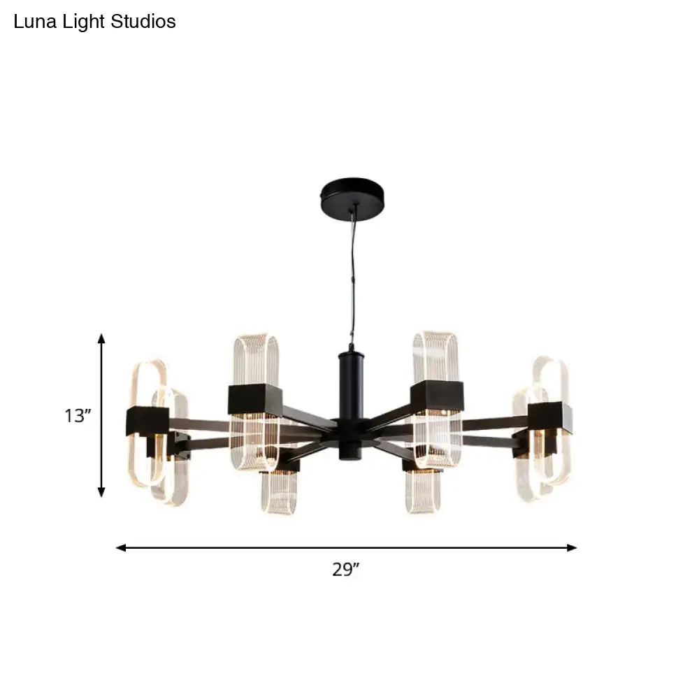 Nordic Metallic Hanging Lamp Kit - Oblong 6/8 Head Black Chandelier For Living Room Lighting