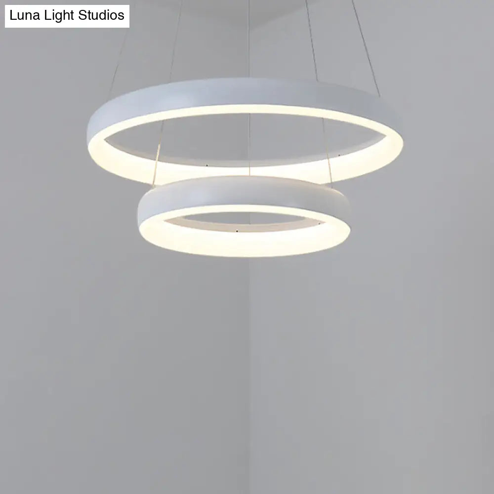 Nordic Metallic Led Pendant Light In White - Circle Chandelier For Dining Room Choice Of 1/2/3