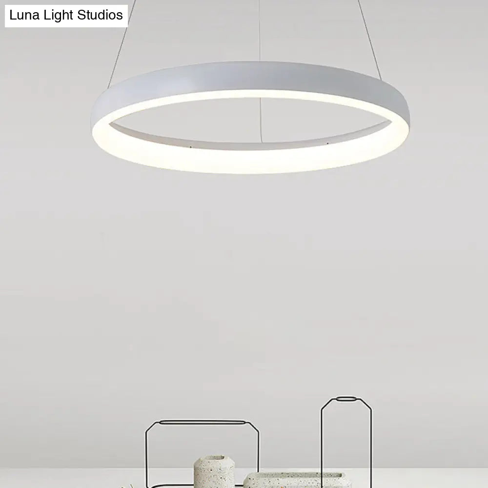 Nordic Metallic Led Pendant Light In White - Circle Chandelier For Dining Room Choice Of 1/2/3