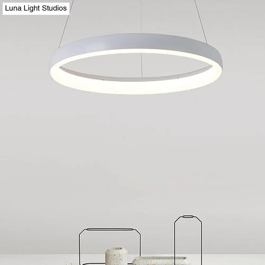 Nordic Metallic Led Pendant Light In White - Circle Chandelier For Dining Room Choice Of 1/2/3