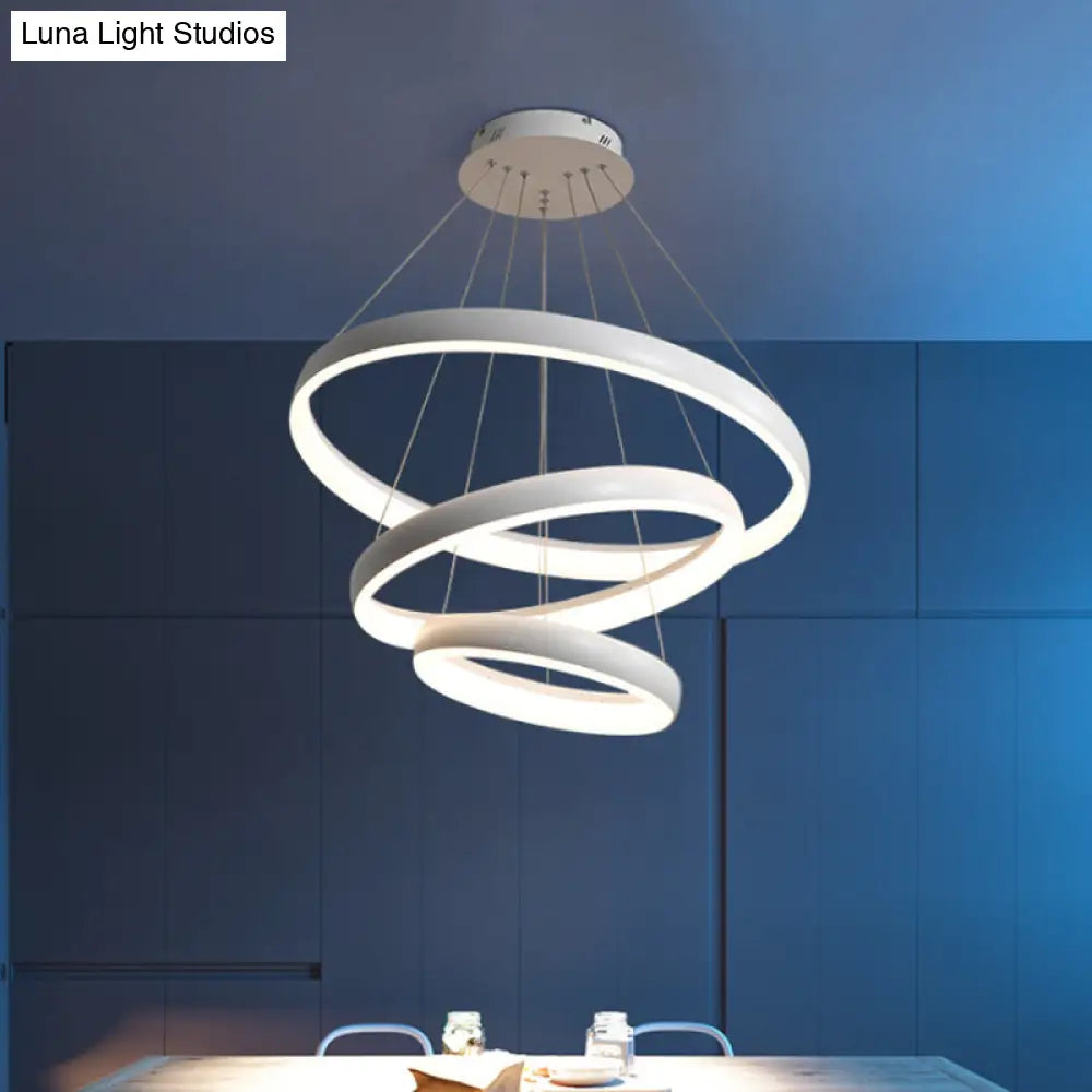 Nordic Metallic Led Pendant Light - Circle Chandelier For Dining Room 1/2/3-Layered Design White