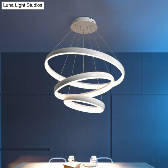 Nordic Metallic Led Pendant Light - Circle Chandelier For Dining Room 1/2/3-Layered Design White