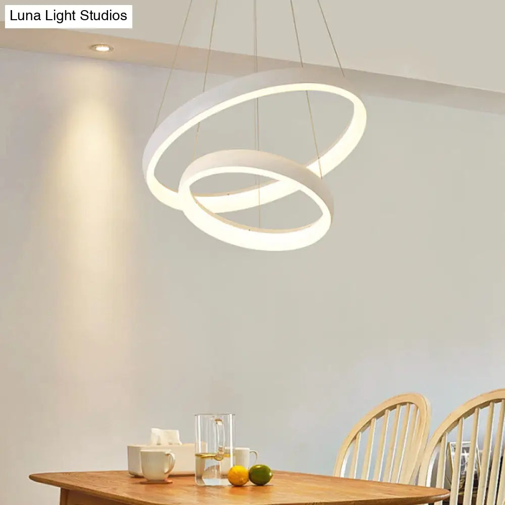 Nordic Metallic Led Pendant Light In White - Circle Chandelier For Dining Room Choice Of 1/2/3