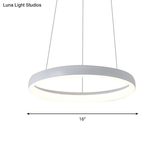 Nordic Metallic Led Pendant Light In White - Circle Chandelier For Dining Room Choice Of 1/2/3